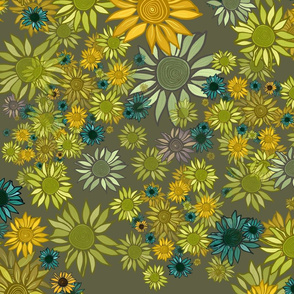 sunflowers fabric in khaki