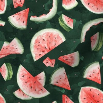 Watermelon Bites Watercolor Dark Green