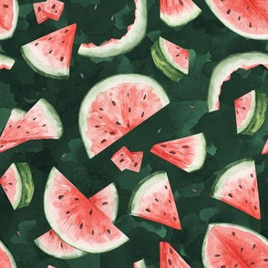 Watermelon Bites Watercolor Dark Green