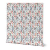 small ikat Aztec Diamonds - coral and sky blue