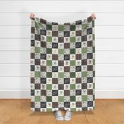 4.5" Woodland Animal Tracks Quilt Top – Brown + Green Patchwork Cheater Quilt, Style F