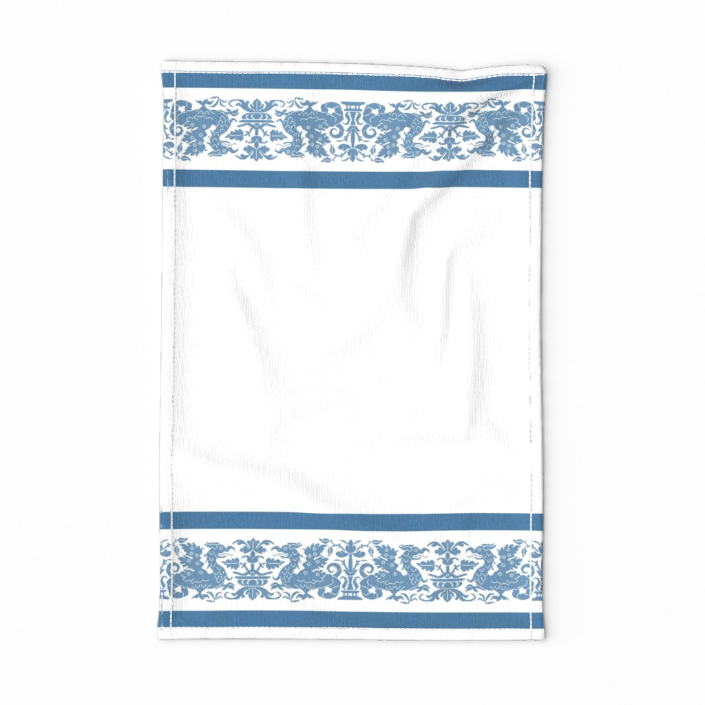 tea towel - indigo Renaissance wyverns