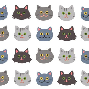 Cat faces on white background