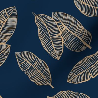 Jumbo banana leaves tropical botanical jungle garden boho nursery neutral navy blue golden ginger yellow