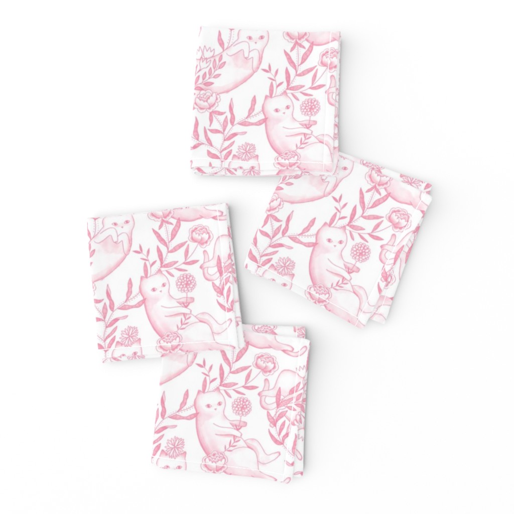 Toile cats wallpaper pink