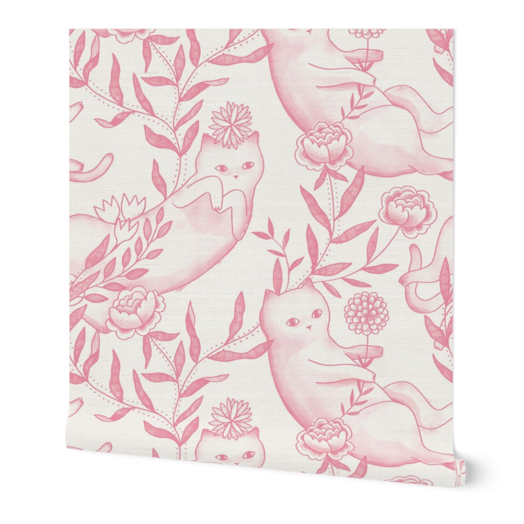 Toile cats wallpaper pink