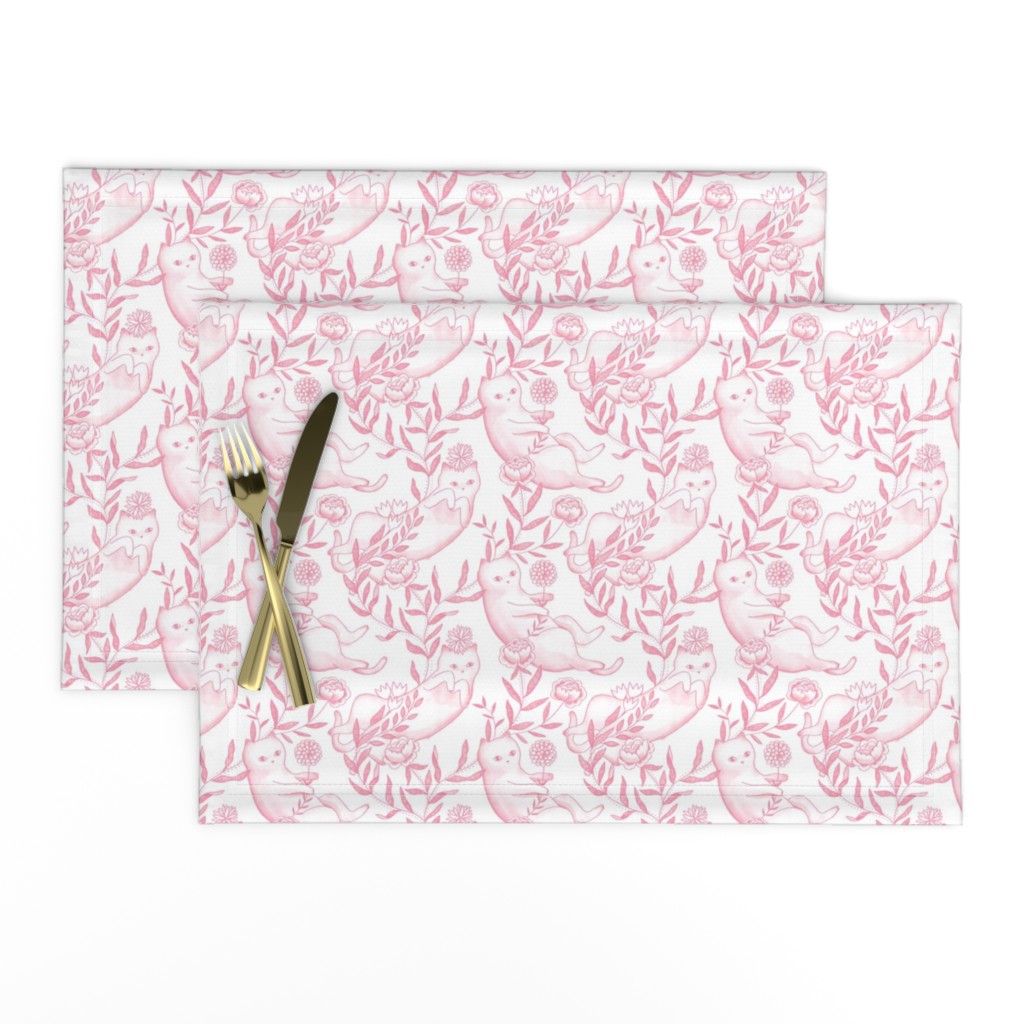 Toile cats wallpaper pink