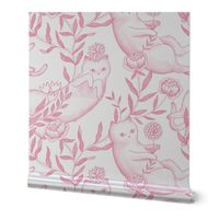 Toile cats wallpaper pink