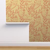 Toile cats wallpaper pink