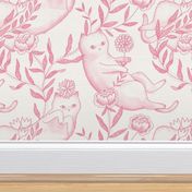 Toile cats wallpaper pink