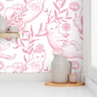 Toile cats wallpaper pink