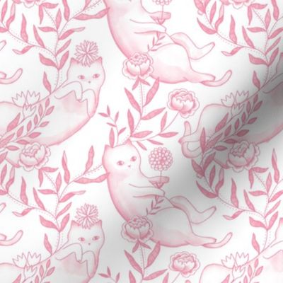 Toile cats wallpaper pink
