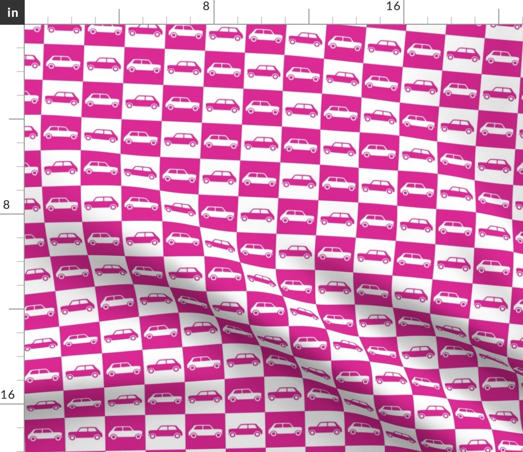Mini Cooper Checkerboard - Bright Pink & White