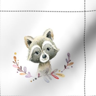 7" Nature Trails animal blocks (SQUIRREL, WOLF, FOX, RACCOON) with dotted cutting lines, DIY quilt