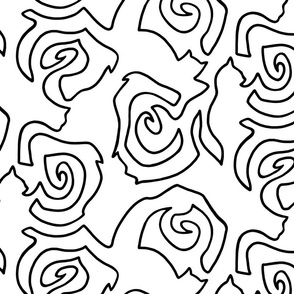 Cats And Roses Black and White - Large Scale - cats, cats outlines, minimalist cats, line roses 