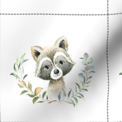 7" Nature Trails animal blocks (FOX, RACCOON, SQUIRREL, WOLF) with dotted cutting lines, DIY quilt