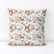 Medium Scale / Little Deer With Vintage Roses / Off-White Background