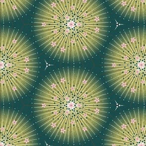 Resplendent Horizons: Flowerburst- Light Green on Dark Green 