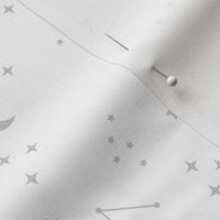 Astrophysics stars and moon boho zodiac universe science design nursery neutral white mist gray