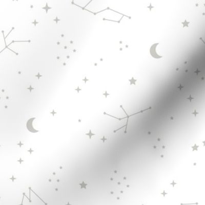 Astrophysics stars and moon boho zodiac universe science design nursery neutral white mist gray