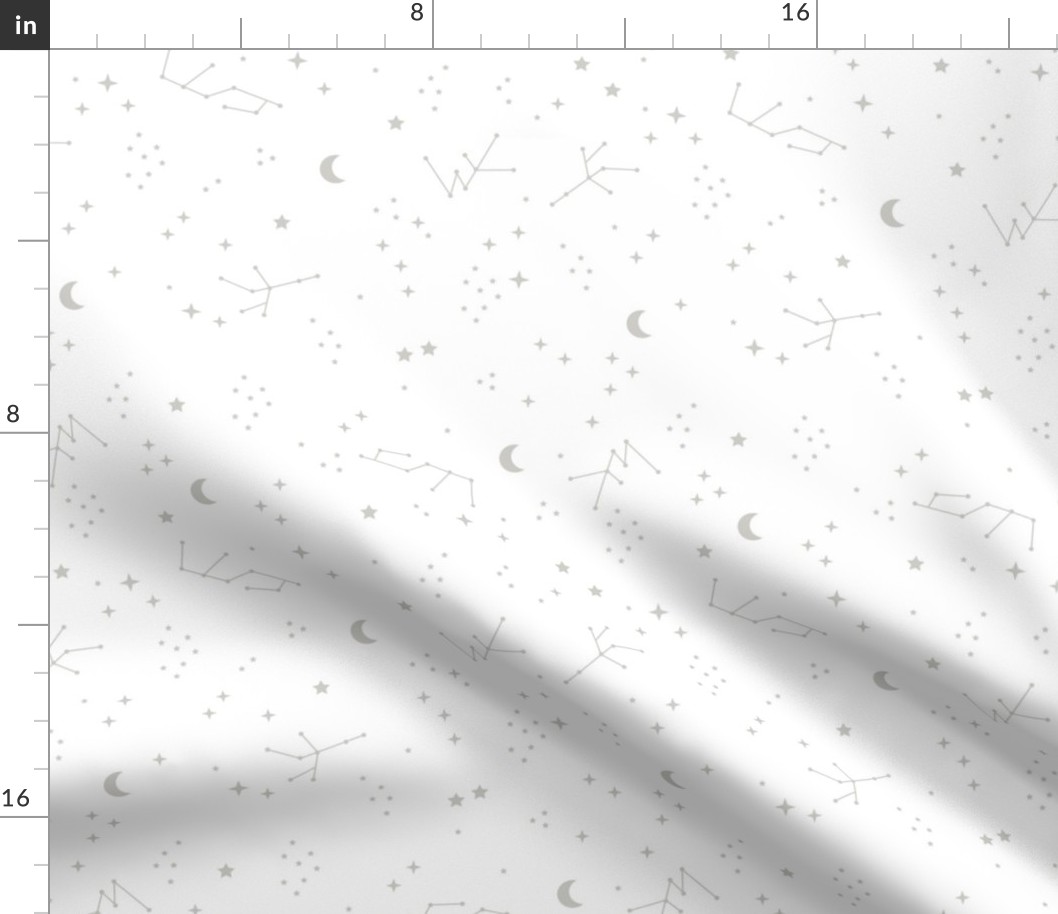 Astrophysics stars and moon boho zodiac universe science design nursery neutral white mist gray