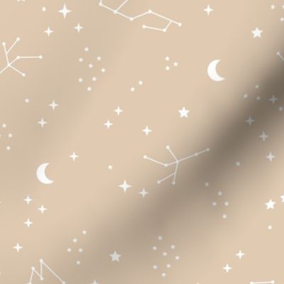 Astrophysics stars and moon boho zodiac universe science design nursery neutral soft ginger yellow white