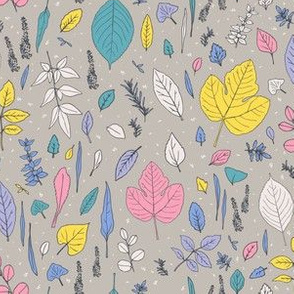 Illustrated Leaves, Gray