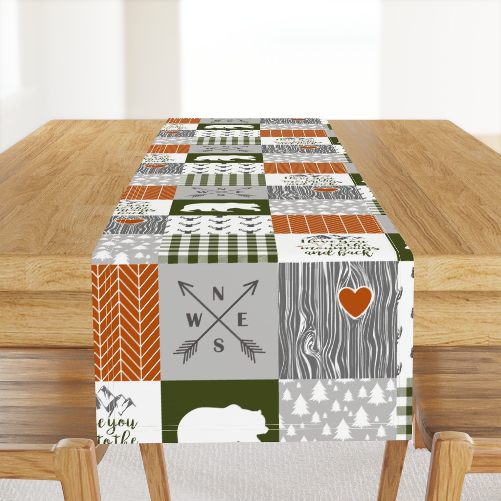 Love you to the mountains & back//Burnt Orange & Olive - Wholecloth Cheater Quilt