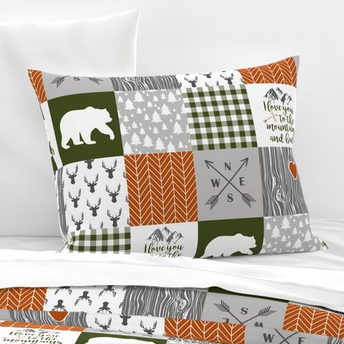 Love you to the mountains & back//Burnt Orange & Olive - Wholecloth Cheater Quilt