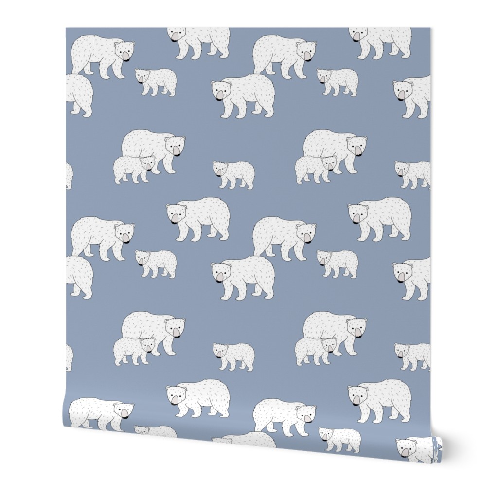 Sweet Scandinavian wild arctic white polar  bear mountains neutral nature kids pattern cool blue