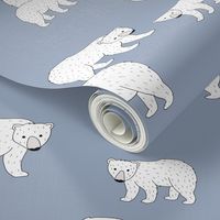 Sweet Scandinavian wild arctic white polar  bear mountains neutral nature kids pattern cool blue