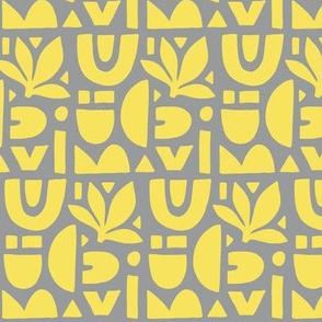 Grey yellow bold floral pattern