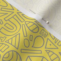 Grey yellow abstract doodles