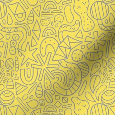 Grey yellow abstract doodles