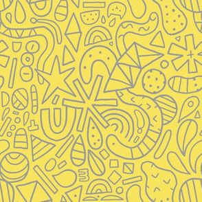 Grey yellow abstract doodles