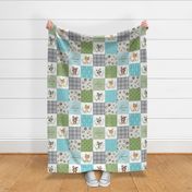 Woodland Animal Tracks Quilt – Blue, Green & Gray Cheater Quilt Blanket Fabric- style L