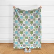 4.5" Woodland Animal Tracks Quilt – Blue, Green & Gray Cheater Quilt Blanket Fabric- style L