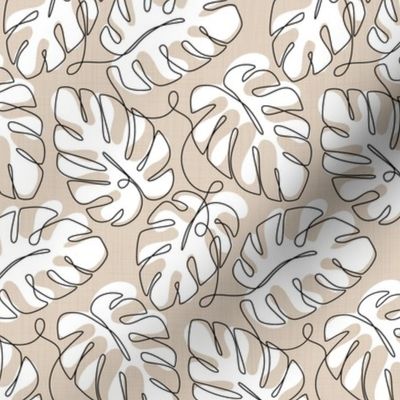 Monstera Continuous Line - White Beige_50Size