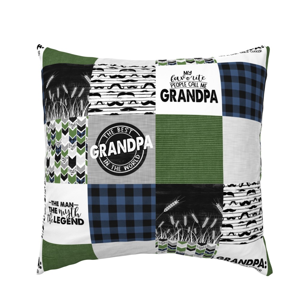 Grandpa//Mustache/Wheat Green&blue - Wholecloth Cheater Quilt