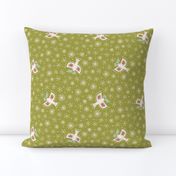 l - birds on olive green - Nr.5. Coordinate for Peaceful Forest - 18"x9" as fabric / 24"x12" as wallpaper