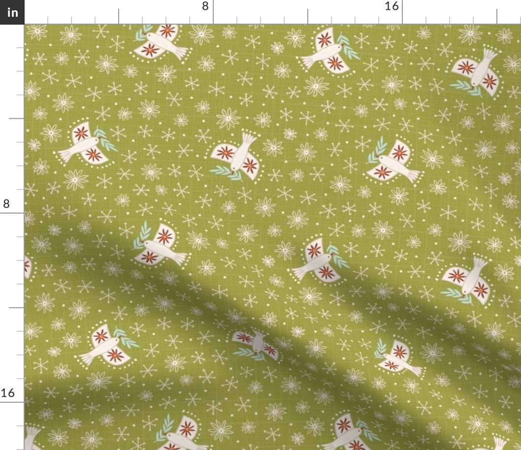 l - birds on olive green - Nr.5. Coordinate for Peaceful Forest - 18"x9" as fabric / 24"x12" as wallpaper