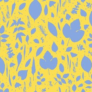 Leaf Silhouettes, Blue on Yellow