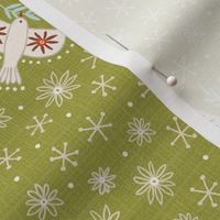 m - birds on olive green - Nr.5. Coordinate for Peaceful Forest - 15"x 7.5" as fabric / 12"x 6" as wallpaper 