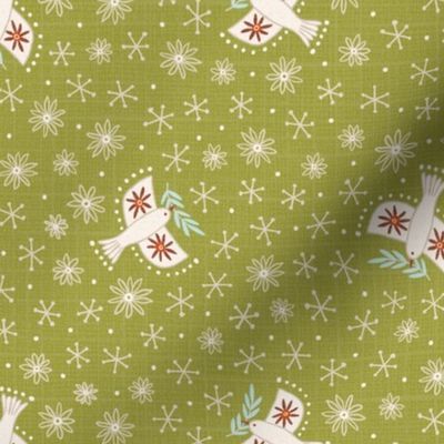 m - birds on olive green - Nr.5. Coordinate for Peaceful Forest - 15"x 7.5" as fabric / 12"x 6" as wallpaper 