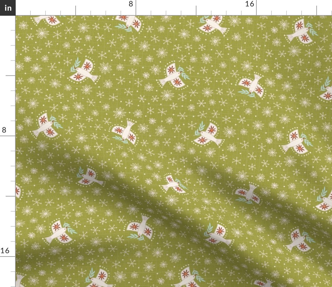 m - birds on olive green - Nr.5. Coordinate for Peaceful Forest - 15"x 7.5" as fabric / 12"x 6" as wallpaper 