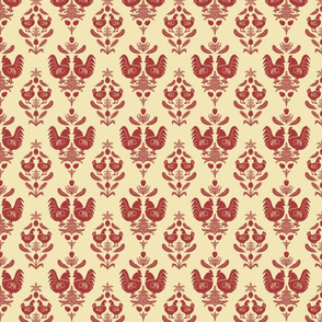 chicken damask tan red large scale