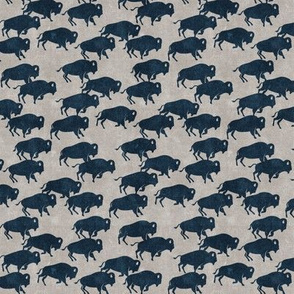 (small scale) bison stampede - boho southwest - trendy buffalo - dark blue on stone - C20BS