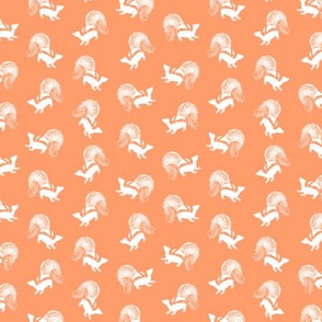 Vintage Skunks in  White with a Tangerine Background (Mini Scale)