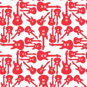 Electric Guitar Pattern in Red with a White Background (Small Scale)