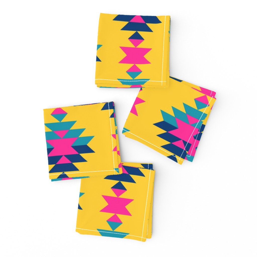 Boho geometric colorful Aztec yellow pink teal blue